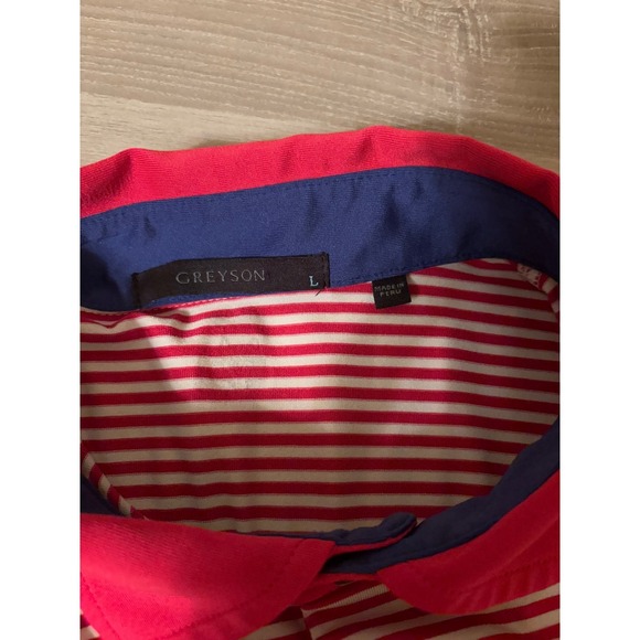 Greyson Men's L Red White Striped‎ Polo Shirt Golf Casual Short Sleeve Resort - Picture 4 of 6